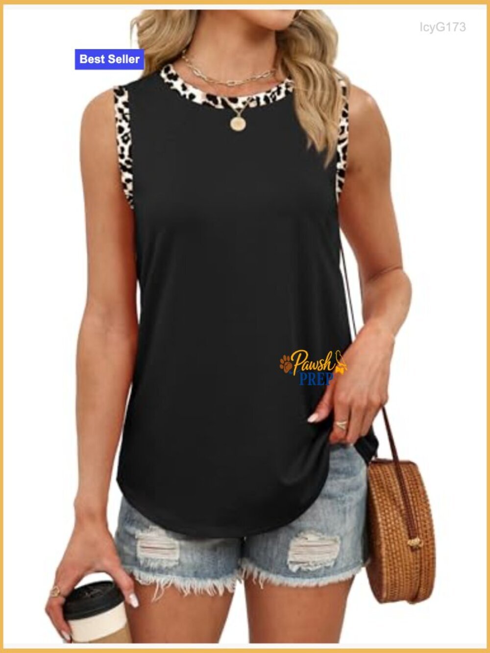 Loose Fit Sleeveless Tank Top, Polyester Rayon Spandex Blend, Summer Beach Wear - Picture 3 of 5
